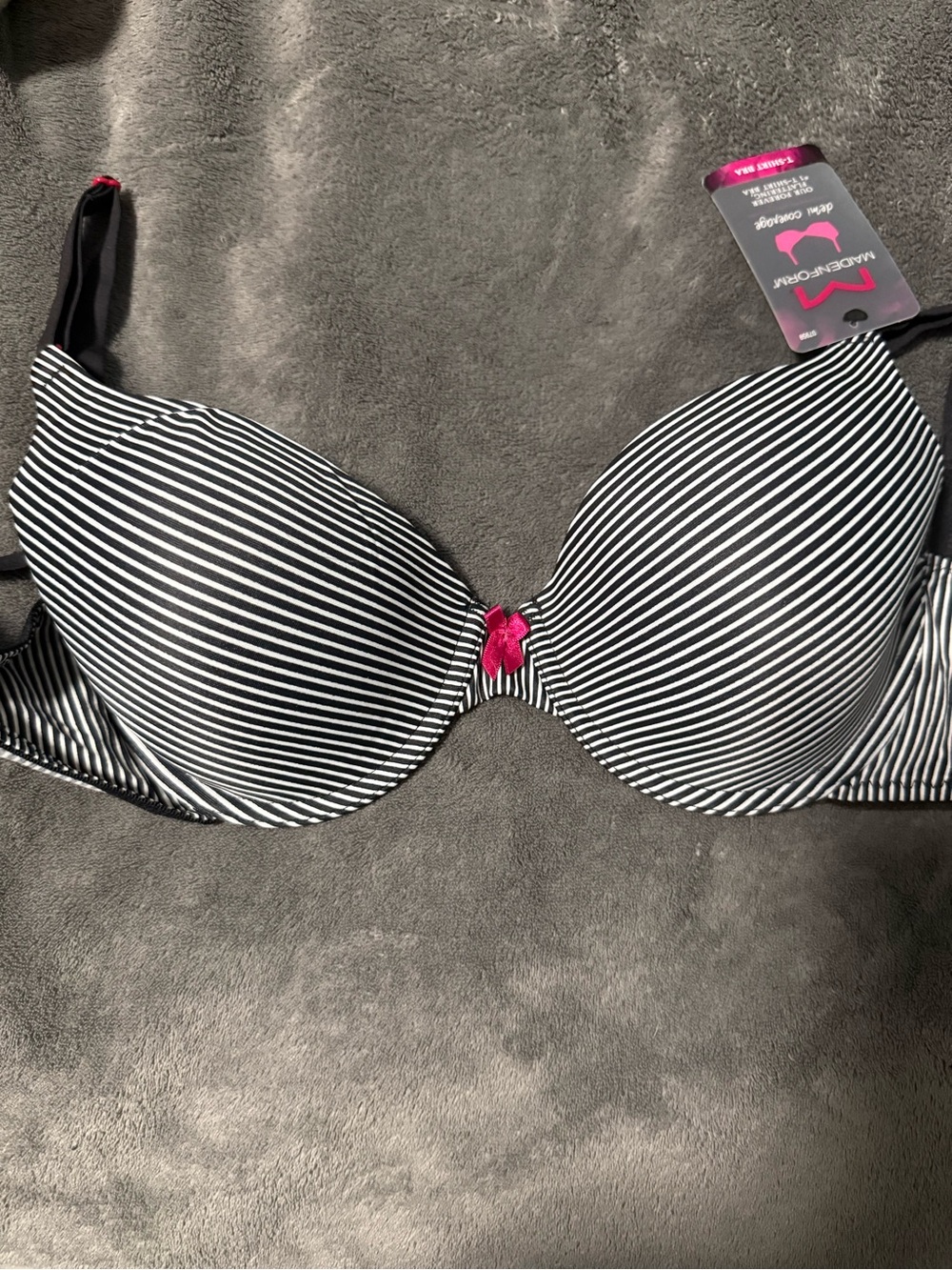 Maidenform Women’s Black & White Striped Swim Top with Pink Accent 36D